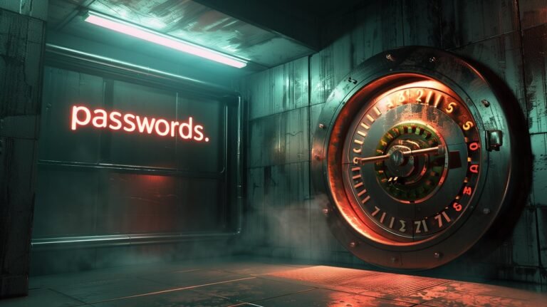 Set up passkeys concept image showing a digital password vault and lock